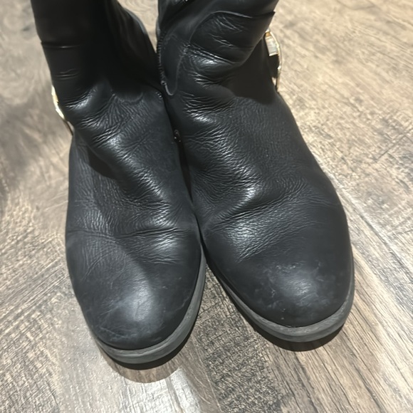 Vince Camuto Black Leather Riding Boots with gold buckles over the knee - Picture 6 of 13